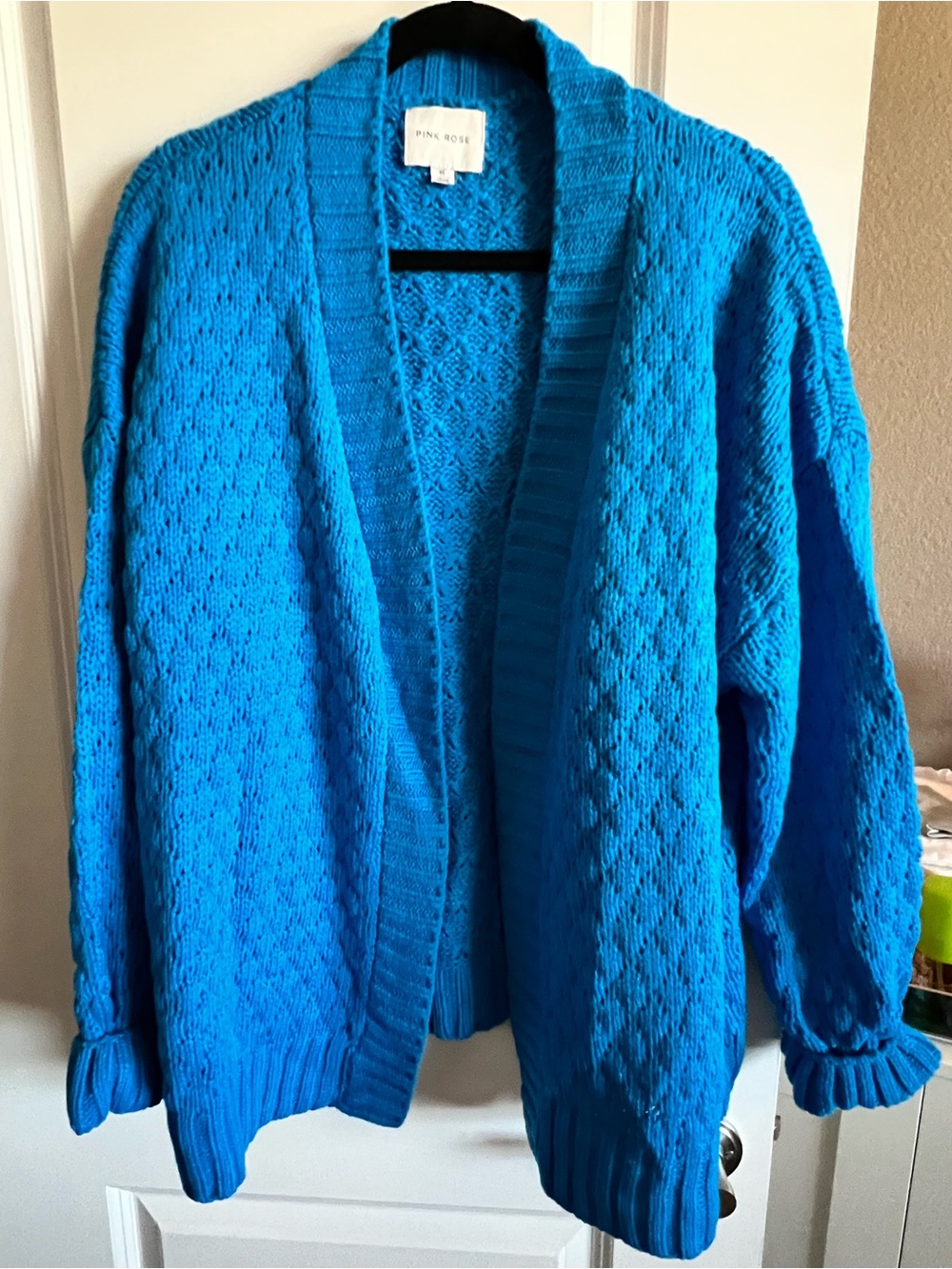 Pink Rose Vibrant Blue Open-Front Knit Cardigan